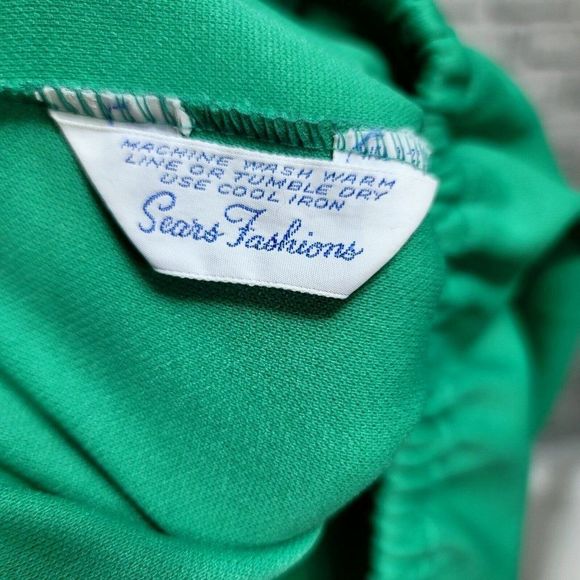 Vintage 70s Sears Fashions Womens L/XL Green Polyester Pant Leisure Suit 2pc Set - Picture 12 of 12